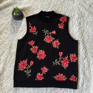 Draper James Black Sleeveless Top with Red Floral Design